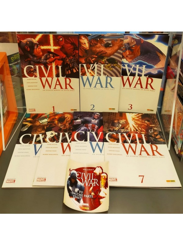 Civil War - Marvel Miniserie (Prima Edizione) - Serie completa 1/5 + Set di 7 Adesivi - Panini Comics