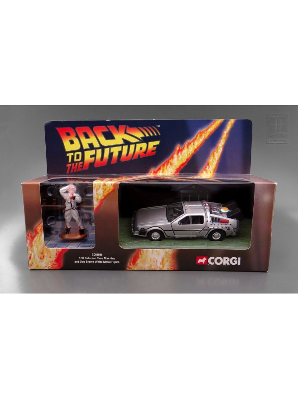 Back to the Future - 1:43 Delorean Time Machine and Doc Brown White Metal Figure - CC05501 - (2001) Corgi