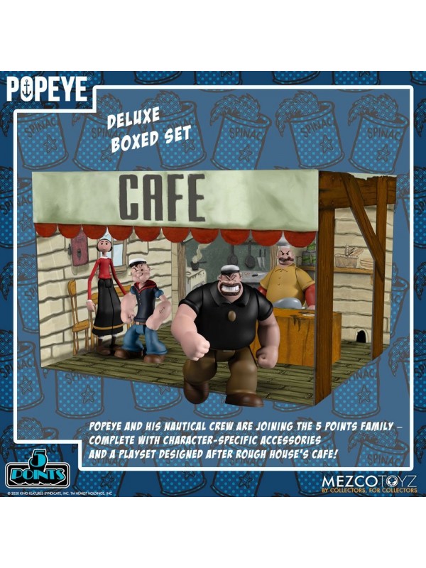 Popeye Deluxe Box Set - Braccio di Ferro - 5 Points - Set di 4 Action Figure completo di scenario - Mezco Toyz