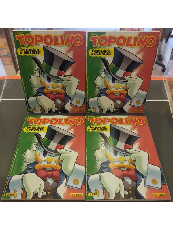 Set di 4 Topolino 3608 con storie in dialetto - Napoletano, Fiorentino, Milanese, Catanese - Panini Disney