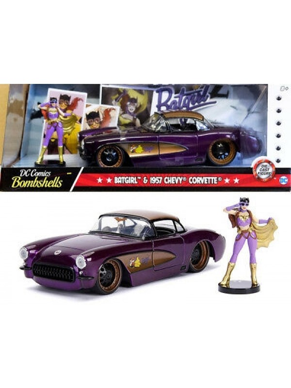 Batgirl & 1957 Chevy Corvette - DC Comics Bombshells - Metals Die Cast - Hollywood Rides
