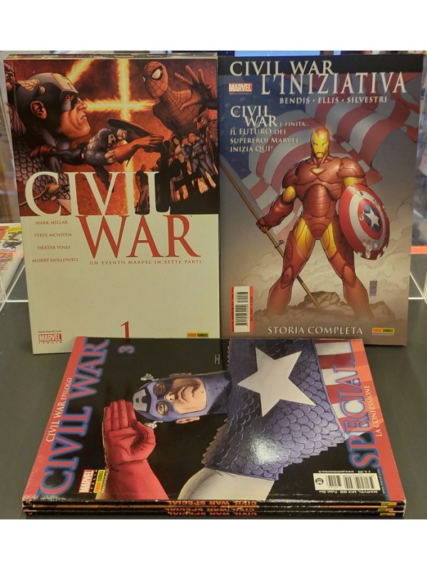 CIVIL WAR - Marvel Miniserie - Prima Edizione - Serie completa 1/7 + Civil War Special 1-2-3 + Civil War L'iniziativa + Set di 7 Adesivi - Panini Comics