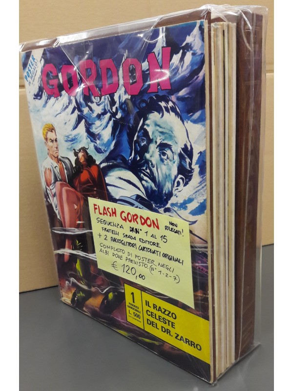 Flash Gordon - Albi Non Rilegati - Fratelli Spada - Sequenza in blocco 1/15 completa di 2 raccoglitori cartonati originali e 3 Poster
